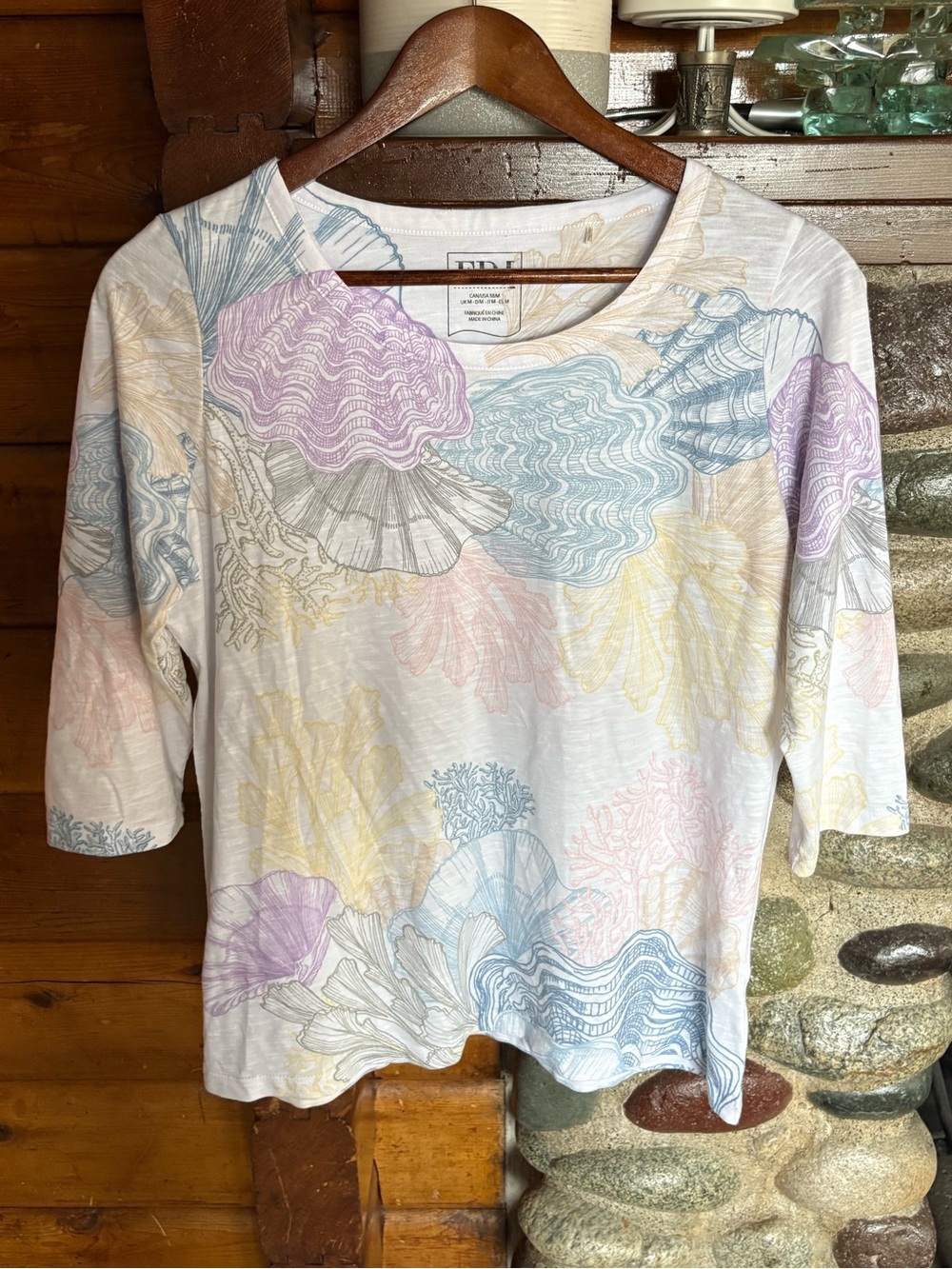 FDJ Seashell Print Top Medium Coastal Grandmother Beachy Chic